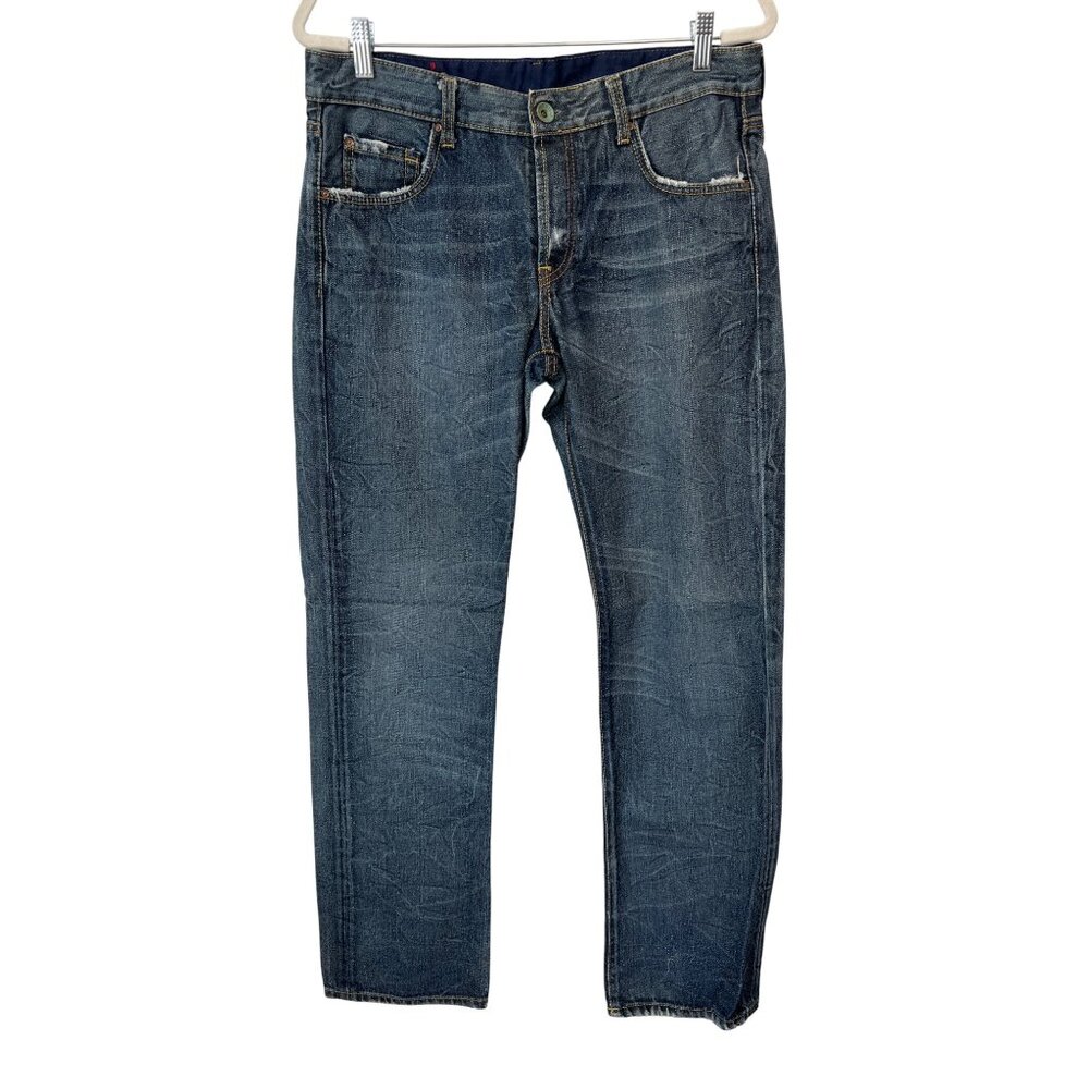 Super Rifle Jeans Size 33x34 Cabin Denim Straight Leg Blue Distressed Cotton Y2K